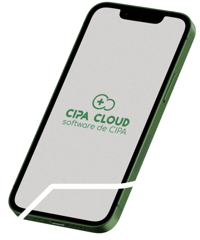 Exibe a ilustração de um celular com a Logo da CIPA Cloud, simbolizando a digitalização e facilidade de uso da plataforma.