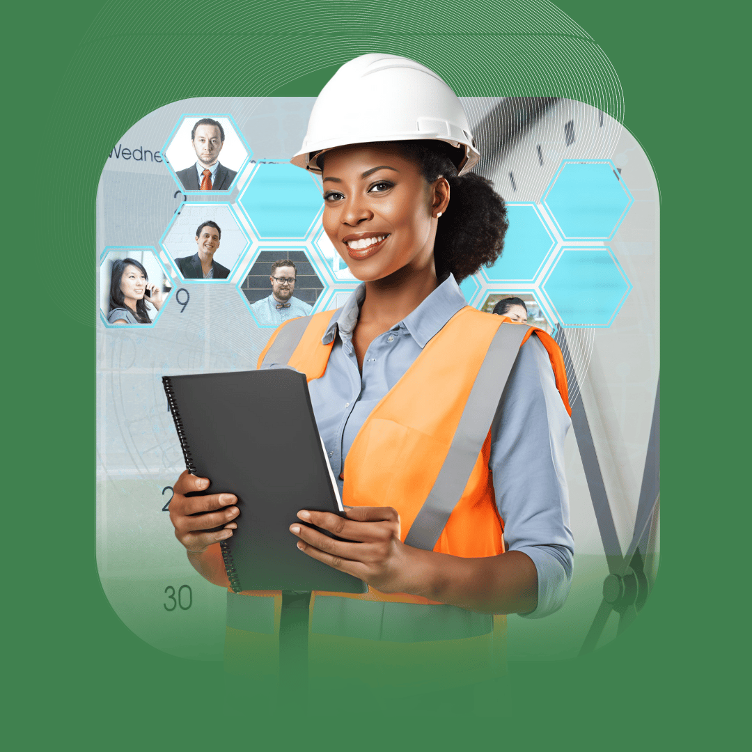 Inscrição dos candidatos e votação online da CIPA - Ilustra uma mulher sorridente com um painel ao fundo com calendário, relógio e pessoas, simbolizando os fluxos do processo eleitoral da CIPA.