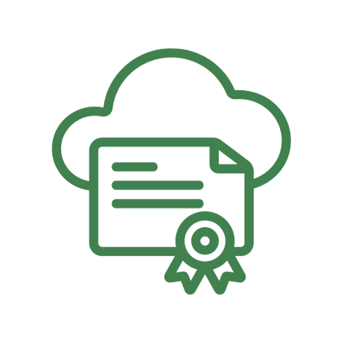 Atas e Documentos Automatizados - Ícone de um certificado à frente de uma nuvem azul, simbolizando documentos armazenados online na Cipa Cloud.