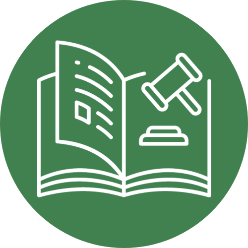 LGPD NR 05 - Ilustração de um livro com um um martelo, simbolizando apoio jurídico às questões de LGPD.