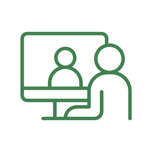 Reuniões Ordinárias CIPA - Ícone de duas pessoas frente a frente no computador, representando uma reunião online da CIPA.